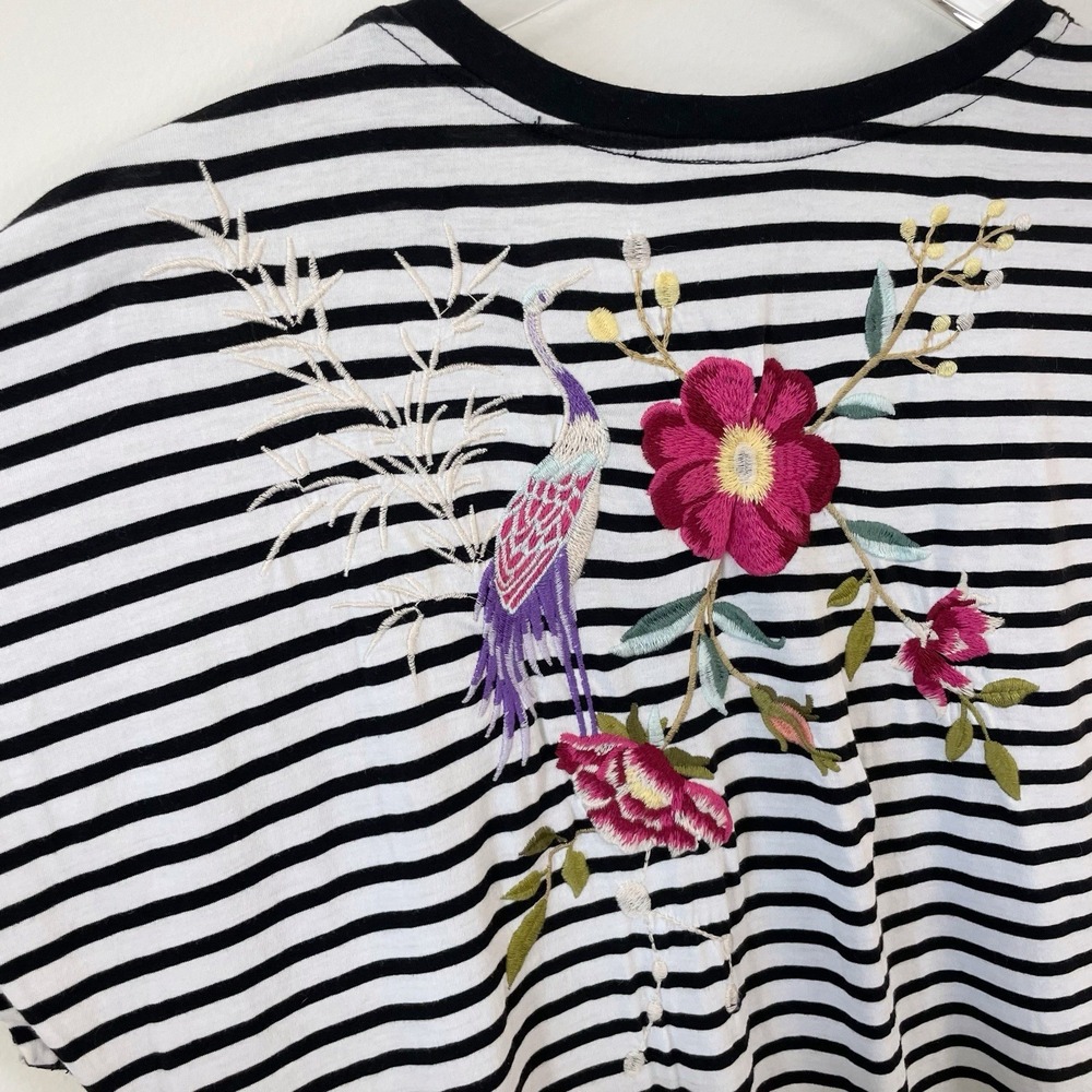 Johnny Was Osaka Dress Floral Embroidery Stripe Black & White Small NWOT Midi - Picture 8 of 11